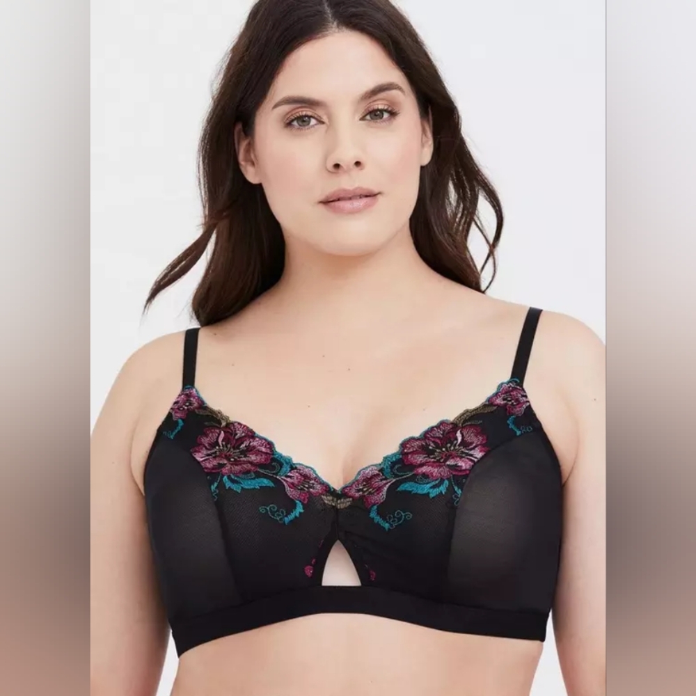 Torrid | Black Floral Embroidered Mesh Bralette | 2X